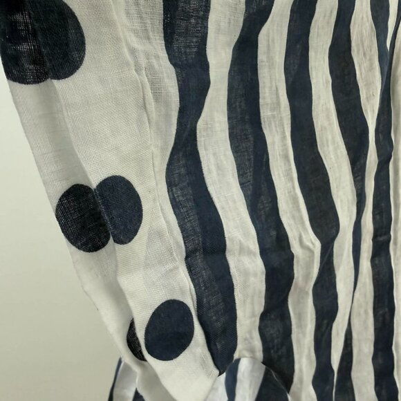 Made in Italy Linen Tunic | Polka Dot & Stripe | V-Neck | Relaxed Fit | M - Picture 3 of 10